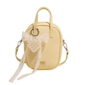 Borsa a tracolla beige crema con ciondolo a cuore in perle e fiocco in pizzo - Giallo + Pizzo Cuore di Perla