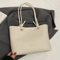 Elegante borsa tote beige con trama litchi e spalline con nodi alla moda per donna - Senza Ciondolo / Bianco