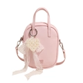 Borsa a tracolla in pelle PU rosa con ciondolo a cuore in perle e pizzo decorativo - Rosa + Pizzo Cuore di Perla