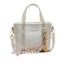 Chic beige bucket bag in textured PU leather with detachable strap and woven pendant - Off White