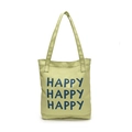 Einfache hellgrüne Canvas-Einkaufstasche für Damen mit blauem Happy-Aufdruck - Grün