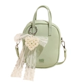 Mini borsa a tracolla verde chiaro in ecopelle con cuore di perle e fiocco in pizzo - Verde + Pizzo Cuore di Perla