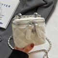 Mini white quilted crossbody bag with chain strap and camellia charm in elegant style - Small / White
