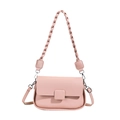 Pink PU leather crossbody square bag featuring braided handle and lychee grain texture - Pink