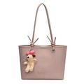 Dusty rose minimalist tote bag with lychee texture and cute plush puppy charm - With Charm / Lotus root pink