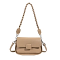 Minimalist khaki shoulder bag with geometric texture and woven handle detail - Khaki