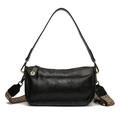 Bolso de hombro en cuero encerado negro con correa ancha colorida de estilo étnico - Negro