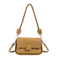 Minimalist yellow textured flap bag with dual straps and silver square buckle - Brown