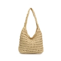 Bolso tote minimalista de paja beige con textura de red para vacaciones de verano en playa - Blanco Roto