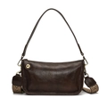 Bolso de hombro en cuero marrón oscuro con correa ancha tejida y herrajes de bronce - Marrón