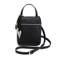 Borsa a mano nera texture litchi con ciondolo a cuore in argento e tracolla regolabile - Nero (Senza Ciondolo)