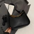 Sac hobo élégant en cuir litchi noir avec bandoulière réglable et fermoir doré - Noir - Sans Pendentif