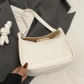 Sac à bandoulière en cuir blanc avec motif litchi et design incurvé moderne - Blanc Cassé - Sans Pendentif