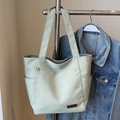 Minimalist mint green large tote bag with side pocket and comfortable shoulder straps - No Pendant / Green