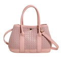 Borsa a secchiello rosa intrecciata con manico e dettaglio fibbia circolare in metallo oro - Rosa - Senza Pendente