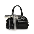 Borsa a spalla nera lucida con fiocco vintage e un design chic in stile bowling bag - Nero