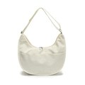 Chic cream white crescent crossbody bag with front pockets and adjustable strap - White