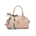 Borsa Boston rosa in ecopelle goffrata con un fiocco decorativo a quadretti bianchi e neri - Rosa
