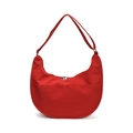 Minimalist red crescent moon nylon crossbody bag with adjustable strap and dual front pockets - Red