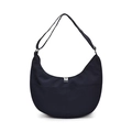 Minimalist navy blue nylon crescent crossbody bag with adjustable strap and silver zippers - Blue