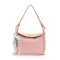 Pink lychee grain leather tote bag with gold swivel clasp and lace doll charm - Pink with Doll Charm