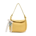 Minimalist yellow lychee pattern pillow bag with golden lock and lace bow charm - Yellow with Doll Charm