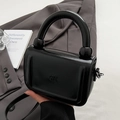 Classic black glossy faux leather handbag with spherical handle detail and crossbody strap - Black - Without Pendant