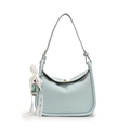 Light blue minimalist crossbody pillow bag with litchi texture and cute charm detail - Light Blue with Doll Charm