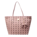 Pink monogram tote bag with bear pattern and matching animal charm in premium leather - Style with Puppy Pendant / Pink