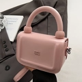Chic pink oil wax leather square handbag with embossed logo and chunky round handle - Pink - No Pendant