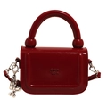 Petit sac à main rouge en cuir verni brillant avec poignée ronde et charme de chien - Rouge Avec Pendentif Chien Ballon