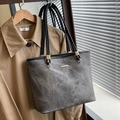 Deep grey marble textured large tote bag with black leather handles and gold metal hardware - Dark Tea (No Pendant)