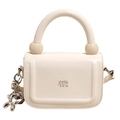 Mini sac à main chic en cuir blanc avec poignée ronde et charm de chien ballon argenté - Blanc Avec Pendentif Chien Ballon