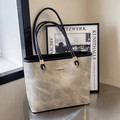 Chic tote bag with grey marble texture and black straps for professional women - Beige (No Pendant)