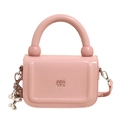 Petit sac à main carré en cuir rose brillant avec breloque chien ballon et poignée ronde - Rose + Charme de Chien Ballon