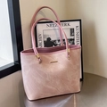 Minimalist large capacity tote bag in pink matte leather finish for women - Pink (No Charm)