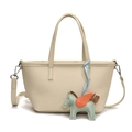 Chic beige lychee leather bucket bag with a colorful Pegasus charm and crossbody strap - Off White