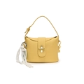 Bright yellow lychee grain leather bucket bag with gold clasp and pearl lace charm - Doll Charm / Yellow