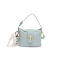 Stylish light blue commuter handbag with gold lock and lace scarf charm for women - Doll Charm / Light Blue