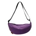 Borsa a mezzaluna in nylon viola con tracolla regolabile e etichetta logo arancione - Viola