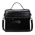 Minimalistische schwarze Handtasche aus Ölwachs-Leder mit silbernen Beschlägen - Schwarz