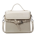 Minimalistische cremeweiße strukturierte Handtasche mit Ziergürtel und Silberbeschlägen - Gebrochenes Weiß