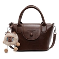 Bolso bandolera de cuero sintético marrón oscuro con asas y colgante de peluche - Estilo Bolso de Mano Bandolera / Marrón