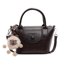 Bolso de mano retro marrón oscuro con correa de hombro y lindo colgante de peluche - Estilo Bolso de Mano Bandolera / Café