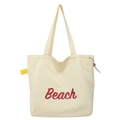 Sac fourre-tout crème minimaliste avec texte Beach rouge et cordon de serrage latéral - Jaune