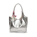 Zilveren metallic shopper met oliewas-textuur en lederen pegasus-hanger - Zilver (Met Kleine Pegasus Hanger)
