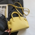 Ginger yellow lychee texture shell bag with adjustable strap and top handles - Yellow (Pendant Not Included)