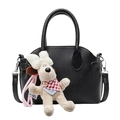 Black litchi grain shell bag with cute plush dog pendant and adjustable shoulder strap - Black (With Dog Pendant)