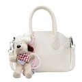 Chic milky white lychee pattern shell handbag with a cute puppy plush pendant - Rice White (With Dog Pendant)