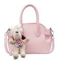Pink lychee grain faux leather satchel handbag with a cute puppy keychain charm - Pink (With Dog Pendant)